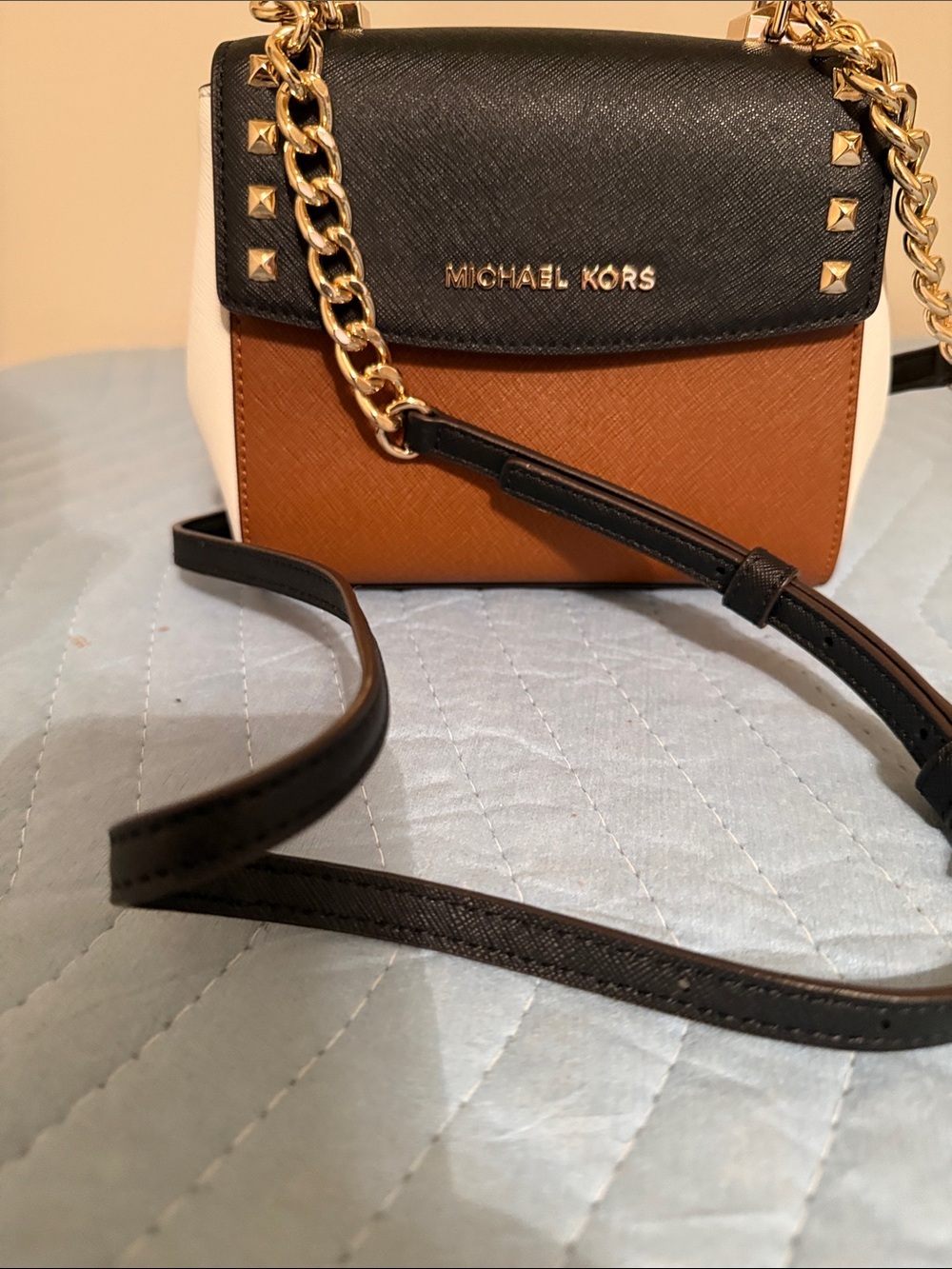 Michael Kors Small Colorblock Leather Top-Handle Satchel in Black/Brown - Picture 3 of 9